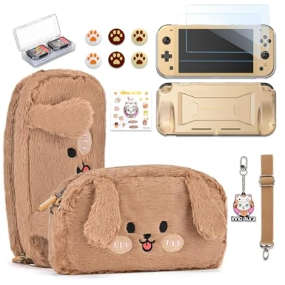 Imagen de innoAura Funda para Switch Lite,Paquete de Accesorios 14 en 1 Lite con Estuche Transporte Lite,Protector Pantalla Lite,Estuche Juegos Switch(Perro Marrón)