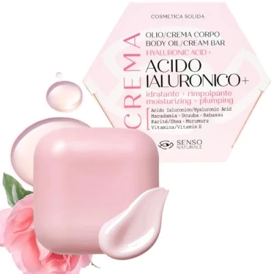 Imagen de Senso Naturale Aceite Corporal Sólido Hidratante con Ácido Hialurónico Crema Perfumada Voluminizadora, Mejora la Elasticidad y Estimula el Colágeno de Piel Vitamina E, 100% Natural Vegano