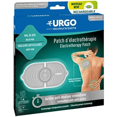 Imagen de Urgo parche de Electroterapia Recargable Tecnología profesionales en casa Para dolores musculares y articulares 1 electroterapia, 2 recargas (60 usos), cable USB