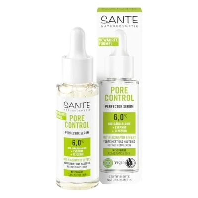 Imagen de SANTE Naturkosmetik Sérum facial con efecto de niacinamida orgánica y flor ganso orgánico, serum para una tez uniforme poros refinados, suero Pore Control Perfector 30 ml