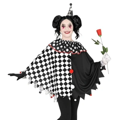 Imagen de Widmann Disfraz infantil de arlequín 48145, poncho, manta, payaso, fiesta temática, carnaval, unisex, multicolor, talla única