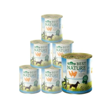 Imagen de Dehner Best Nature Comida húmeda Ligera para Perros con sobrepeso, Pollo y Zanahoria, 6 latas de 800 g (4,8 kg)