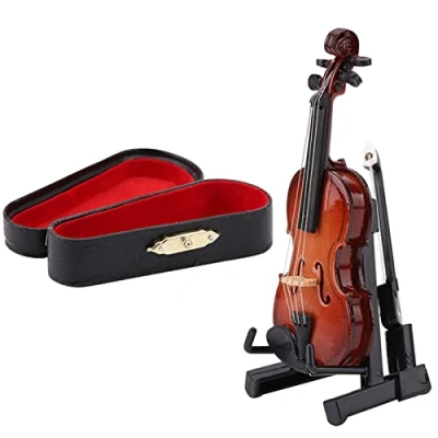 Imagen de Violin de Juguete Violín Miniatura Madera Mini Modelo Instrumento Musical decoración Con Soporte Arco y Estuche Negro Para Niños Accesorios Casa Muñecas