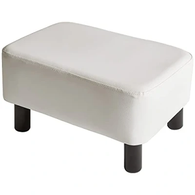 Imagen de YMYNY Reposapiés de 42 cm Otomana con Patas Madera Estables Cuero la PU Taburete para Cambio Zapatos Sala Estar Asiento Acolchado Dormitorio Blanco HD HRF BD212