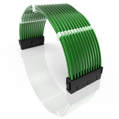 Imagen de LINKUP 30cm ATX 24 Pin (20+4) Placa Base Cable de Extensión para Fuente Alimentación Trenzado y Enfundado con Peines┃Diseño Fuerte Rígido┃Paquete Individual┃300mm Verde