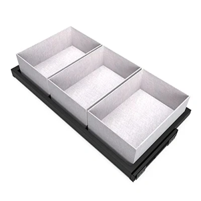 Imagen de Emuca Kit de bandeja, 3 cestos organizadores y bastidor guías con cierre suave para armarios, regulable, módulo 900mm, Negro texturizado