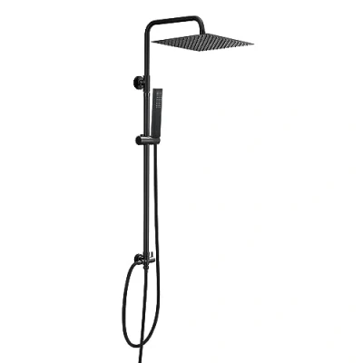 Imagen de JOHO Columna Ducha Negro sin Grifo Conjunto Set de Altura Adjustable Sistema Baño Acero Inoxidable 304 Juego con Alcachofa Mano Cabezal lluvia Cuadrado 30x30cm
