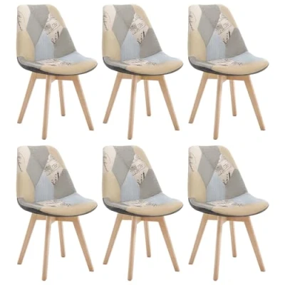 Imagen de WOLTU Silla Patchwork de Comedor Nórdica Pata Madera Maciza con Respaldo Pack 6 Multicolor Cocina Colores BH29pw