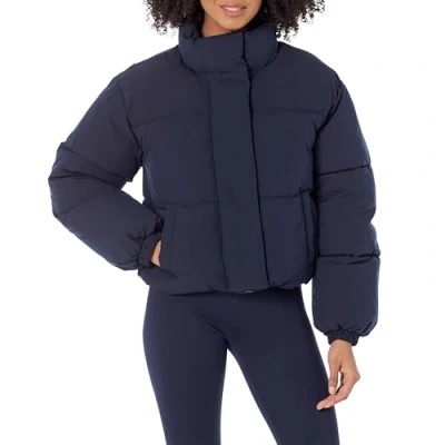 Imagen de Amazon Essentials Chaqueta Corta Acolchada (disponible en tallas grandes) Mujer, Azul Marino, 3XL Grande