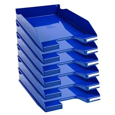 Imagen de Exacompta 113203D juego de 6 bandejas carpetas fundas COMBO MIDI dimensiones 34,6 x 25,5 6,5 cm para documentos en formato A4 + color azul real brillante