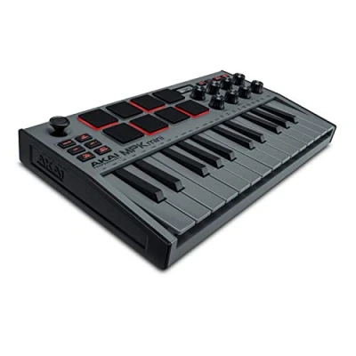 Imagen de AKAI Professional MPK Mini MK3 Teclado controlador MIDI USB de 25 teclas, 8 drum pads, perillas y software producción musical, Color Gris