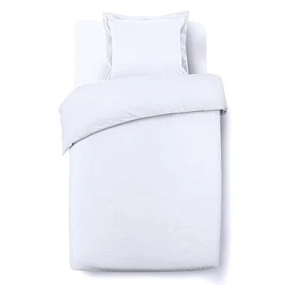 Imagen de VISION Juego de Ropa Cama Color Blanco Liso Funda nórdica 140 x 200 cm con 1 Almohada Individual 100% algodón