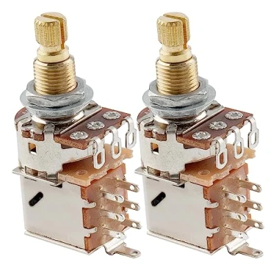 Imagen de Musiclily Pro Latón Métrico A500K Potenciómetros Push/Pull Logarítmico Eje Dividido para Guitarra Eléctrica o Bajo (Set de 2)