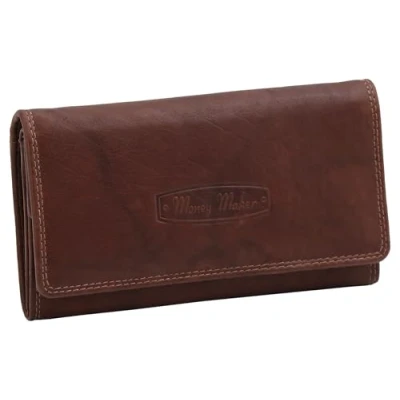 Imagen de Money Maker Cartera Grande de Piel para Mujer, Portamonedas con protección RFID, Muchos Compartimentos, Monedero, Marrón