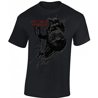 Imagen de Camiseta vikinga para hombre de Walhalla Ropa vikinga, See You in Valhalla, XL