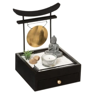 Imagen de ATMOSPHERA CREATEUR D&#039;INTERIEUR Jardín Zen con cajón como se ve en la Imagen; el Set Incluye: Piedras, 1 Porta Velas, Gong, Arena