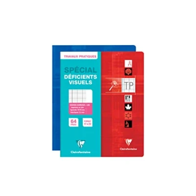 Imagen de Clairefontaine 37276C Un cahier de travaux pratiques déficients visuels 64 pages 17x22 cm 90g grands carreaux NOIRS 2,5mm agrandis 10x10 et unies blanches 125g, couverturecouleur aléatoire