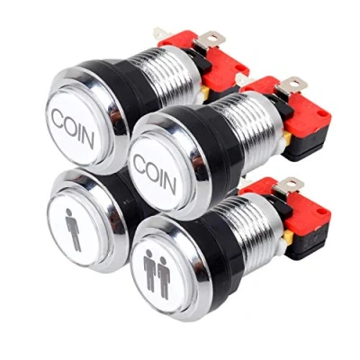 Imagen de EG STARTS arcade Botones de cromo plateado 5V / 12V LED un botón luminoso 1P 2P jugador inicial botones/Coin 2x MAME/JAMMA/juegos lucha/video juegos piezas del kit