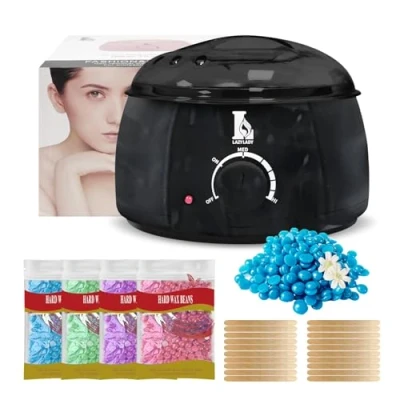 Imagen de Calentador de Cera Depilatoria Profesional Máquina Caliente para Depilación Rápida en Cara, Axilas y Cuerpo, Kit Completo 4 Ceras, Compacto, Portátil Seguro Piel Sensible (Negro)