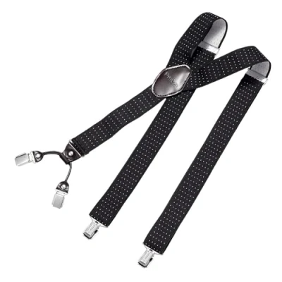 Imagen de DonDon tirantes hombre anchos 3,5 cm con 4 clips extra fuertes para pantalones y parche de cuero marrón Puntos negros blancos