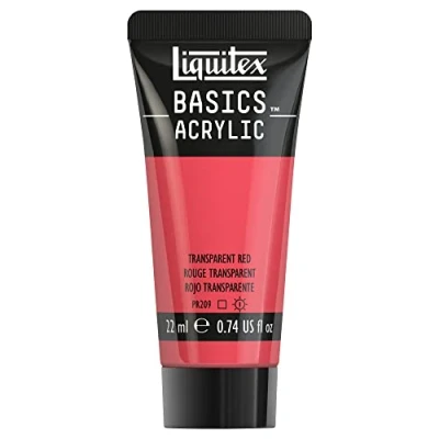 Imagen de Liquitex Basics Pintura Acrílica, Para Bellas Artes y Manualidades, Resistentes a la Luz, Viscosidad Media, Acabado Satinado, Tubo de 22 ml Rojo Transparente