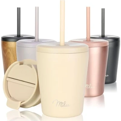 Imagen de Milu Termo Cafe 300ml, 400ml, 500ml Vaso Termico Antigoteo, Taza Termica acero inox sin BPA, Insulated Mug para llevar (Cream, 300ml)