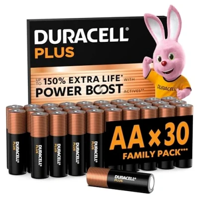 Imagen de DURACELL Plus Pilas AA (Paquete de 30) alcalinas 1,5 V hasta un 150% duración Extra con Activos Power BoostFiabilidad para Dispositivos cotidianosEnvase 0% plásticoLR6 MN1500