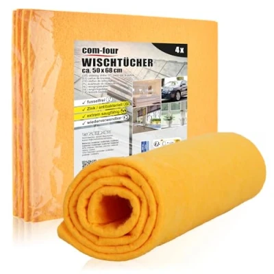 Imagen de com four® Paño de Limpieza Profesional 4X Absorbente Paños para automóviles Lavable, sin Pelusa, Antibacteriano (50x68 4 Piezas Naranja)