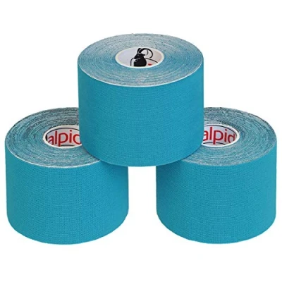 Imagen de ALPIDEX Cinta Kinesiología Tape 5 m x cm Muscular E Book Ejemplos Aplicación, Color:azul claro, Cantidad:3 rollos