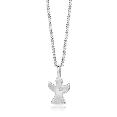Imagen de MIORE Collar de Ángel para Mujer con Circón en Plata Ley 925, Diseño Clásico, Colgante Hipoalergénico Cadena. Cadena Grumetta 45 cm largo.