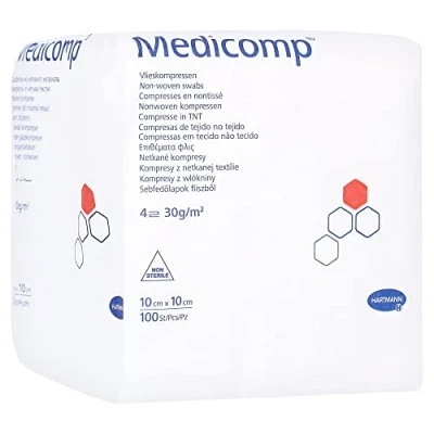 Imagen de Hartmann Medicomp 4218252 Compresas de tela no tejida, estériles, 4 capas, 10 cm x cm, 100 unidades