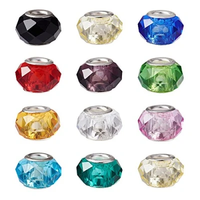Imagen de Craftdady 100 cuentas espaciadoras europeas de cristal facetado con agujero grande 14 x 8 mm, Rondelle, para pulsera cadena serpiente, hacer joyas: 5 mm