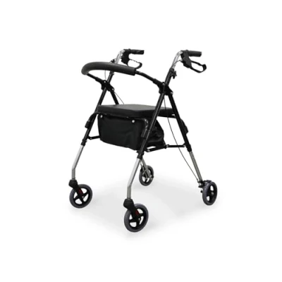 Imagen de WELLCORE Andador Con ruedas y frenos, Plegable, Aluminio, Asiento acolchado, respaldo, Bolsa de almacenamiento, Altura ajustable, Ligero, Hasta 100 kg