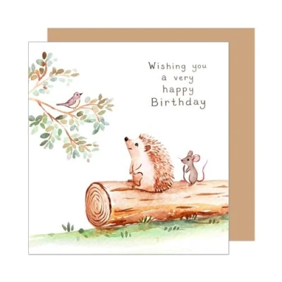 Imagen de Edition Seidel Tarjeta de cumpleaños cuadrada premium con sobre, felicitación Happy Birthday Billet para niño, niña, mujer, novia, novio, erizo, ratón, pájaro (GQ374 SW025)
