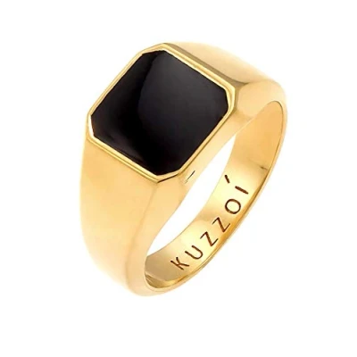 Imagen de Kuzzoi anillo de sello oro para hombre octágono con esmalte negro en Plata ley 925 chapada 10 mm ancho, pulido la talla 60 66, 0610512720, 54,