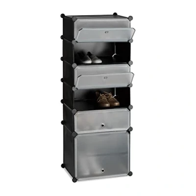 Imagen de Relaxdays Zapatero Estrecho Modular con 6 Compartimentos, Plástico, Negro, 126 x 49 36.5 cm, Hierro