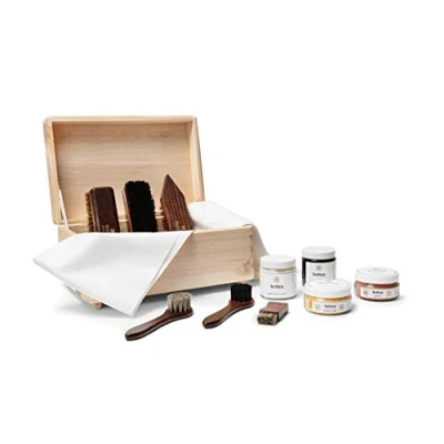 Imagen de Lettro Box Kit Completo para el Cuidado del Cuero, de Botas y Zapatos Juego Cepillos Pelo Caballo Limpieza Cuero con Caja Regalo