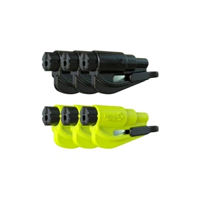 Imagen de resqme 6 Unidades, la Herramienta de Escape Coche con Llavero Emergencia, Cortador cinturón Seguridad 2 en 1 y rompeventanas, Martillo Compacto, Amarillo Negro