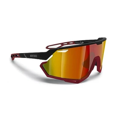 Imagen de BERTONI Gafas Deportivas Ciclismo MTB Running para Hombre y Mujer en TR90 Lente Ancha Antivaho 100% Protección UV mod. ALPHA (Negro Mate/Rojo Mate Roja Dorada Espejada)
