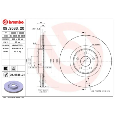 Imagen de BREMBO COATED DISC LINE 09.9586.21 Disco de freno 336 28 5 ventilación interna revestido altamente carbonizado FORD: Focus 2