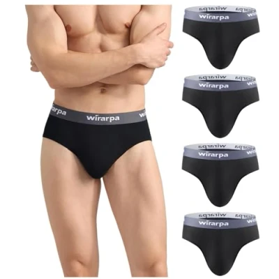 Imagen de wirarpa Canzoncillos Hombre Slip Modal Ropa Interior Cintura Cómoda Sin Etiquetas Negro 4 Pack
