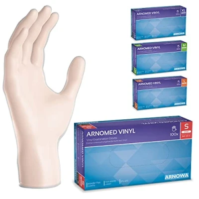 Imagen de ARNOMED guantes vinilo sin polvo talla S, 100 unidades/caja, de polvo, transparentes, desechables, desechables M, L y XL