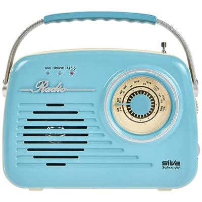 Imagen de Silva Schneider Mono 1965 Radio con asa, funciona pilas o conectándola a la red, color azul