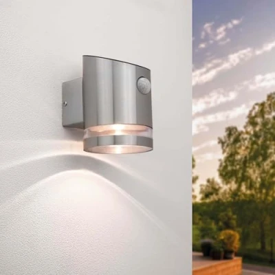 Imagen de Ledvion Solar Aplique Elara, acero inoxidable, 3000K, IP44, Lámpara LED, Sensor de Movimiento, Luz exterior, Iluminación jardín, solar, ambiente