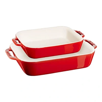 Imagen de STAUB Ceramique Juego de 2 cacerolas rectangulares (20 x 16 cm y 27 20 cm), color rojo cereza