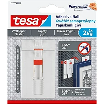 Imagen de tesa 7777 00005 00 Clavo adhesivo extraíble ajustable para colgar cuadros en papel pintado, color blanco