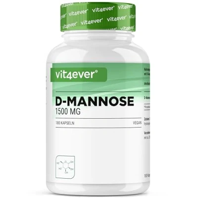 Imagen de D Manosa 180 cápsulas 1500 mg por ración diaria Premium: De fermentación vegetal Altamente dosificado Natural Vegano