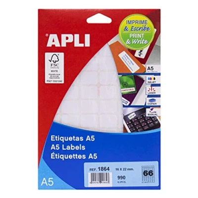 Imagen de APLI 1864 Etiquetas A5 blancas 16,0 x 22,0 mm 15 hojas