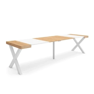 Imagen de Skraut Home Mesa Consola Extensible Comedor Plegable 300 para 14 comensales Patas Madera Maciza Estilo Moderno Roble y Blanco