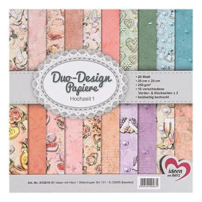 Imagen de Ideen mit Herz papel de diseño Duo, 20 hojas para manualidades, 25 x cm, 250 g/m², impreso por ambos lados, ideal álbumes recortes (boda 01)